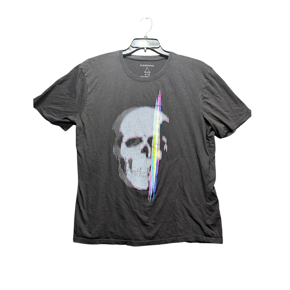 ELEVENPARIS Graphic T-Shirt Mens XL Dark Gray Skull Glitch Print Short Sleeve